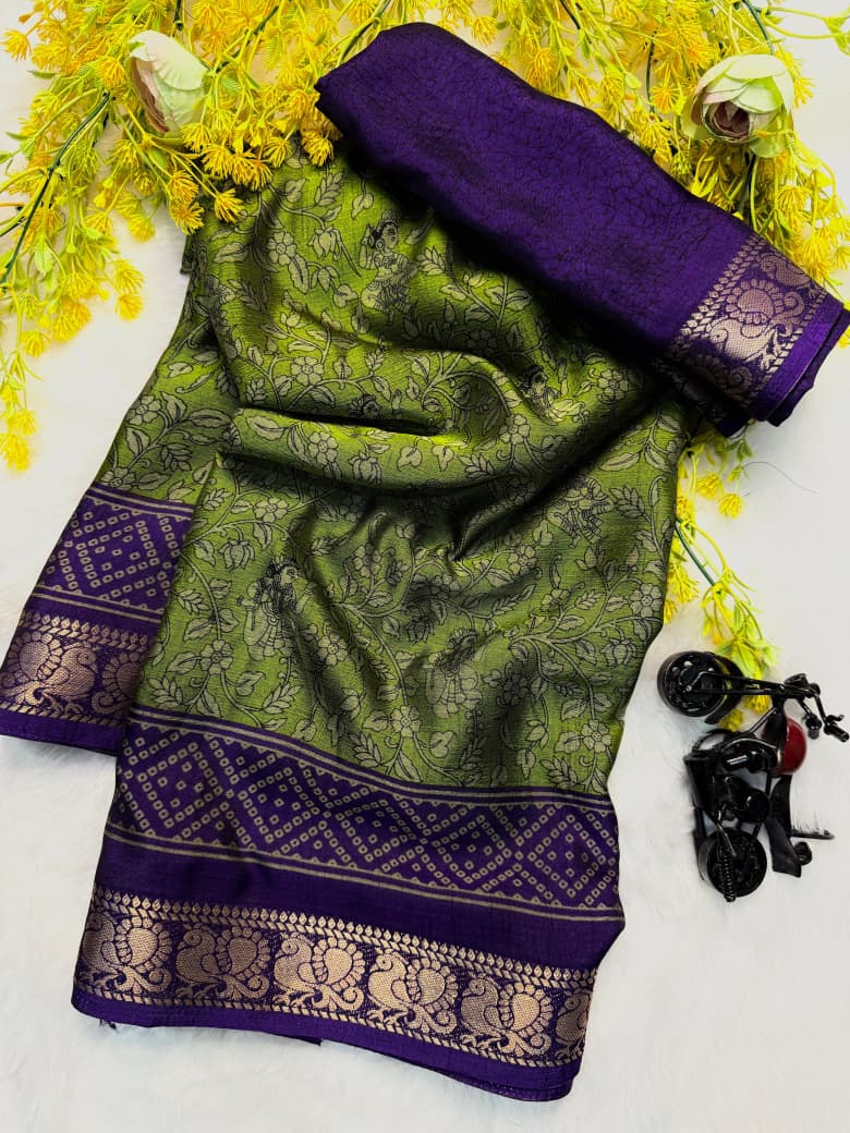 Soft Black Dola Silk Saree with Pen Kalamkari Design & Contrast Zari Woven Hamsa Borders – Artistic Luxury for Ethnic Styling