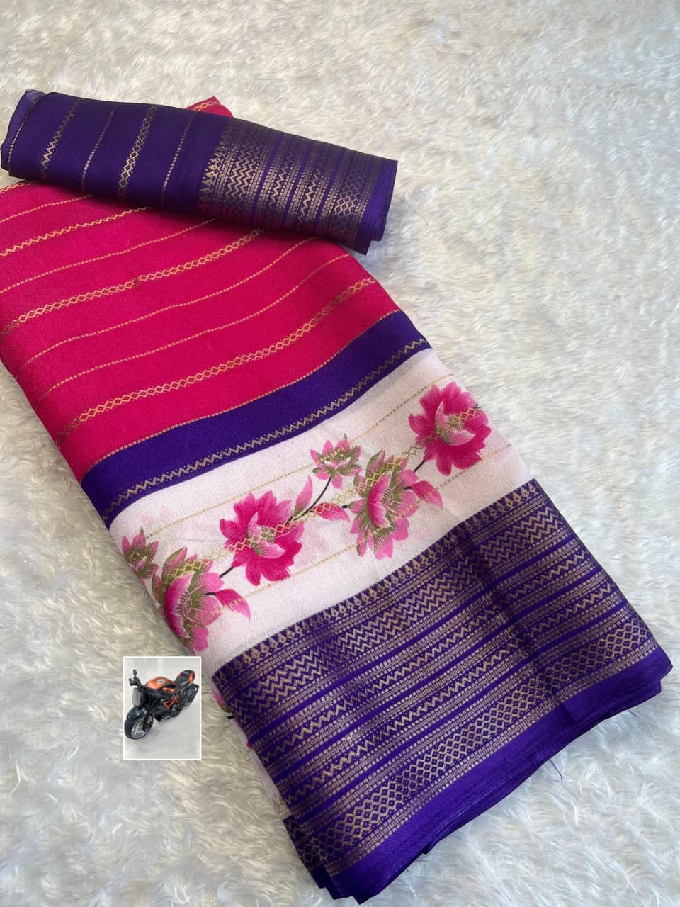 Heavy Mysore Silk Saree with All-Over Weaving & Two-Tone Padding Border – Luxe Ethnic Statement Piece