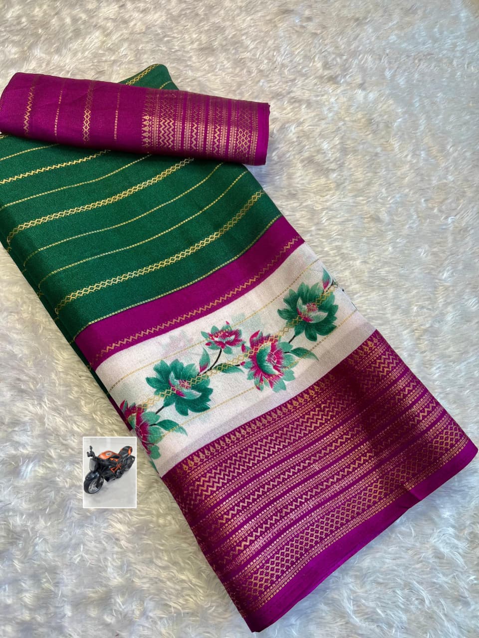 Heavy Mysore Silk Saree with All-Over Weaving & Two-Tone Padding Border – Luxe Ethnic Statement Piece