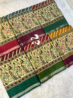 Mangalagiri Silk Saree with Kalamkari Pallu & Weaving Border – Artistic Ethnic Elegance for Boutique Displays