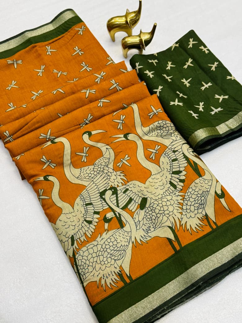 Mangalagiri Silk Saree with All-Over Floral Design, Contrast KVC Border, Pallu & Blouse – Boutique-Perfect Ethnic Elegance