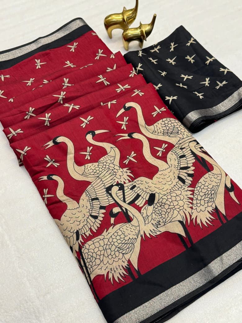 Mangalagiri Silk Saree with All-Over Floral Design, Contrast KVC Border, Pallu & Blouse – Boutique-Perfect Ethnic Elegance