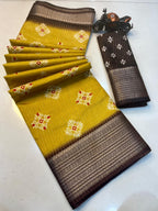 RIKO Heavy Zari Saree with Discharge Print, Zari Weave Stripes & Tassel Pallu – Premium Ethnic Elegance for Boutique Displays