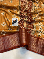 RIKO Heavy Zari Saree with Discharge Print, Zari Weave Stripes & Tassel Pallu – Premium Ethnic Elegance for Boutique Displays