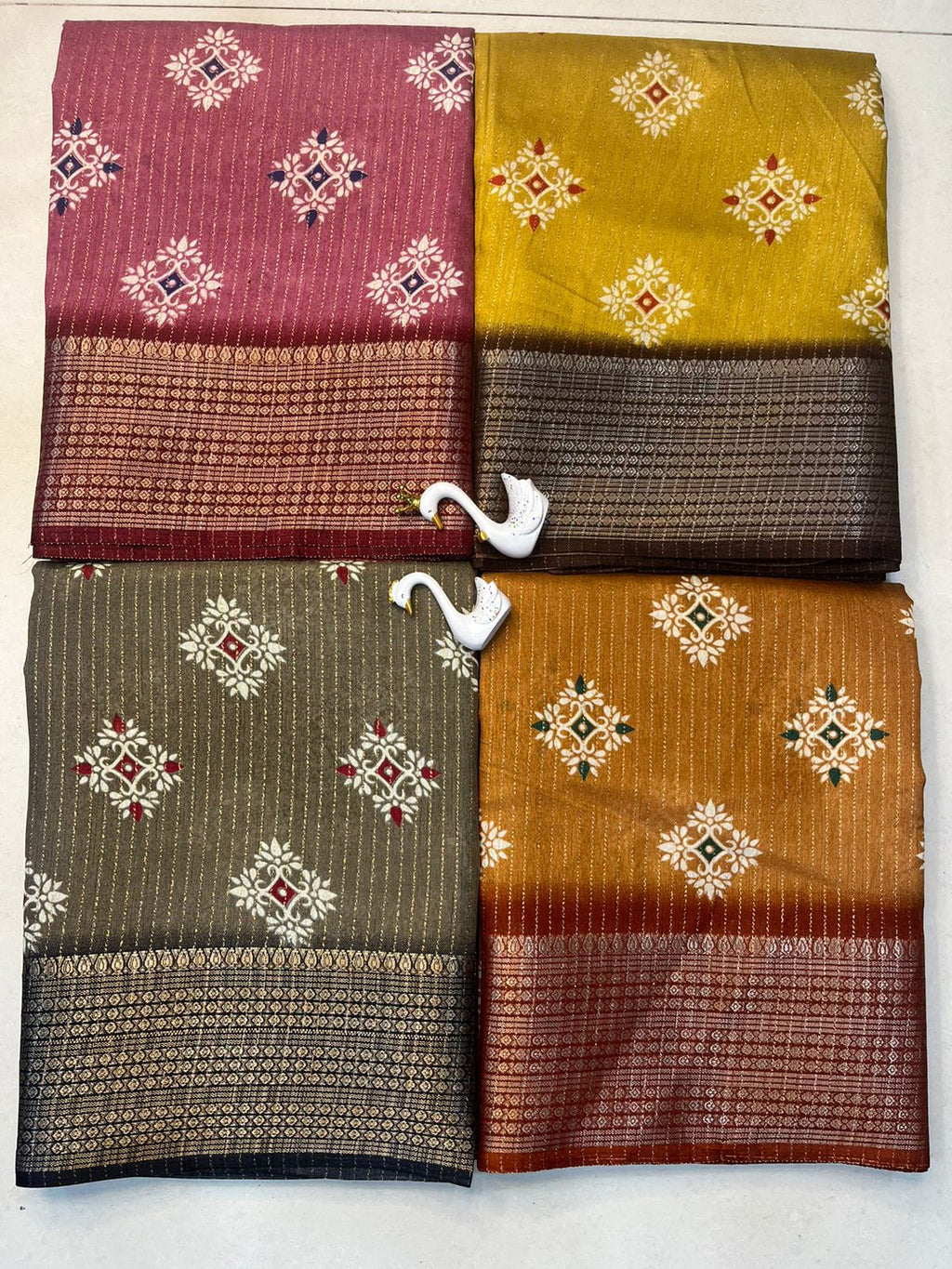 RIKO Heavy Zari Saree with Discharge Print, Zari Weave Stripes & Tassel Pallu – Premium Ethnic Elegance for Boutique Displays