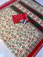 Mul Mul Saree with All-Over Floral Print & Weaving Border – Breezy Elegance for Boutique Displays