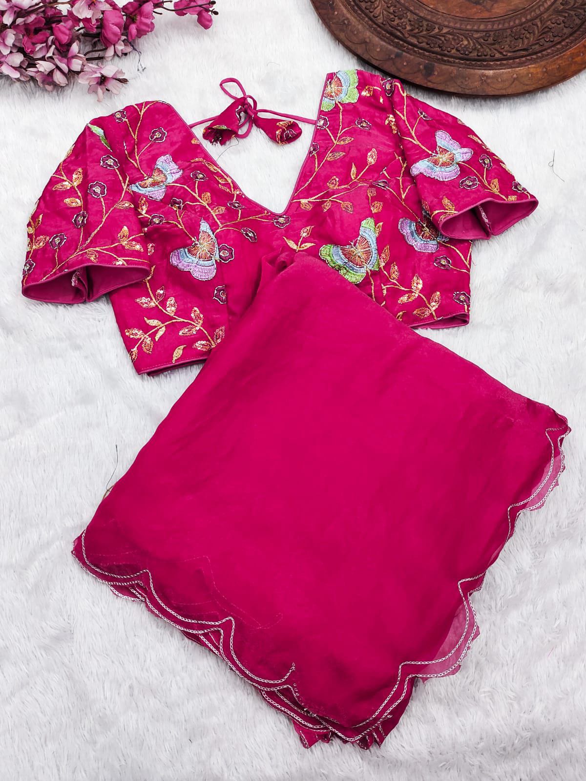 Fendy Satin Designer Saree with Double Arca & Jari Cut Work + Val Moti Blouse – Glamorous Statement for Sangeet & Cocktail Nights