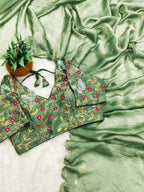 Fendy Satin Designer Saree with Double Arca & Jari Cut Work + Val Moti Blouse – Glamorous Statement for Sangeet & Cocktail Nights