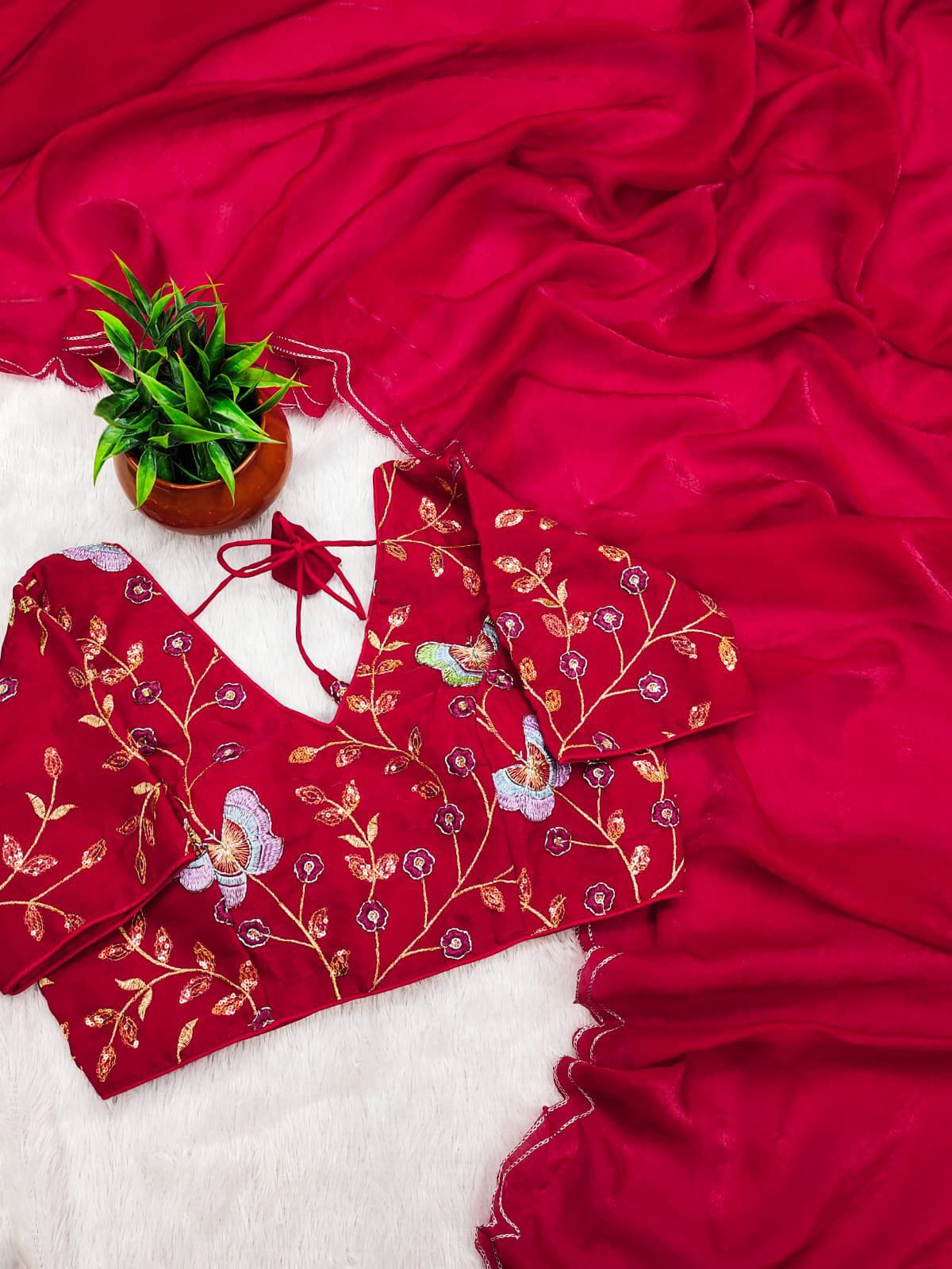 Fendy Satin Designer Saree with Double Arca & Jari Cut Work + Val Moti Blouse – Glamorous Statement for Sangeet & Cocktail Nights