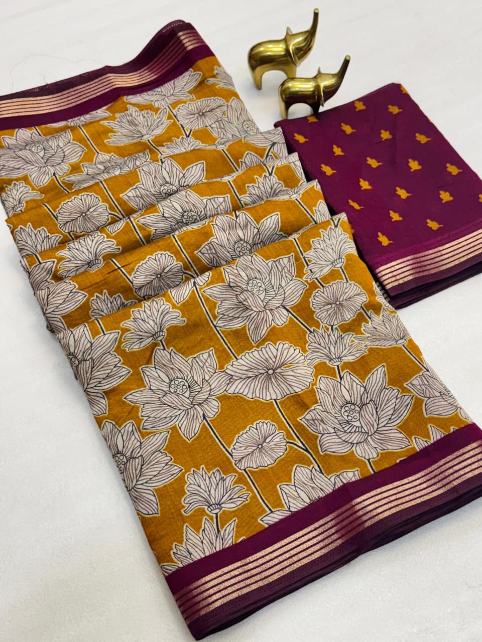 Mangalagiri Silk Saree with All-Over Design, Weaving Border & Kalamkari Pallu – Artistic Elegance for Boutique Displays