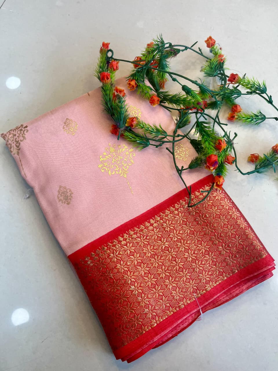 Dola Silk Saree with All-Over Foil Work & Printed Blouse – Shimmering Elegance for Boutique Bulk Orders