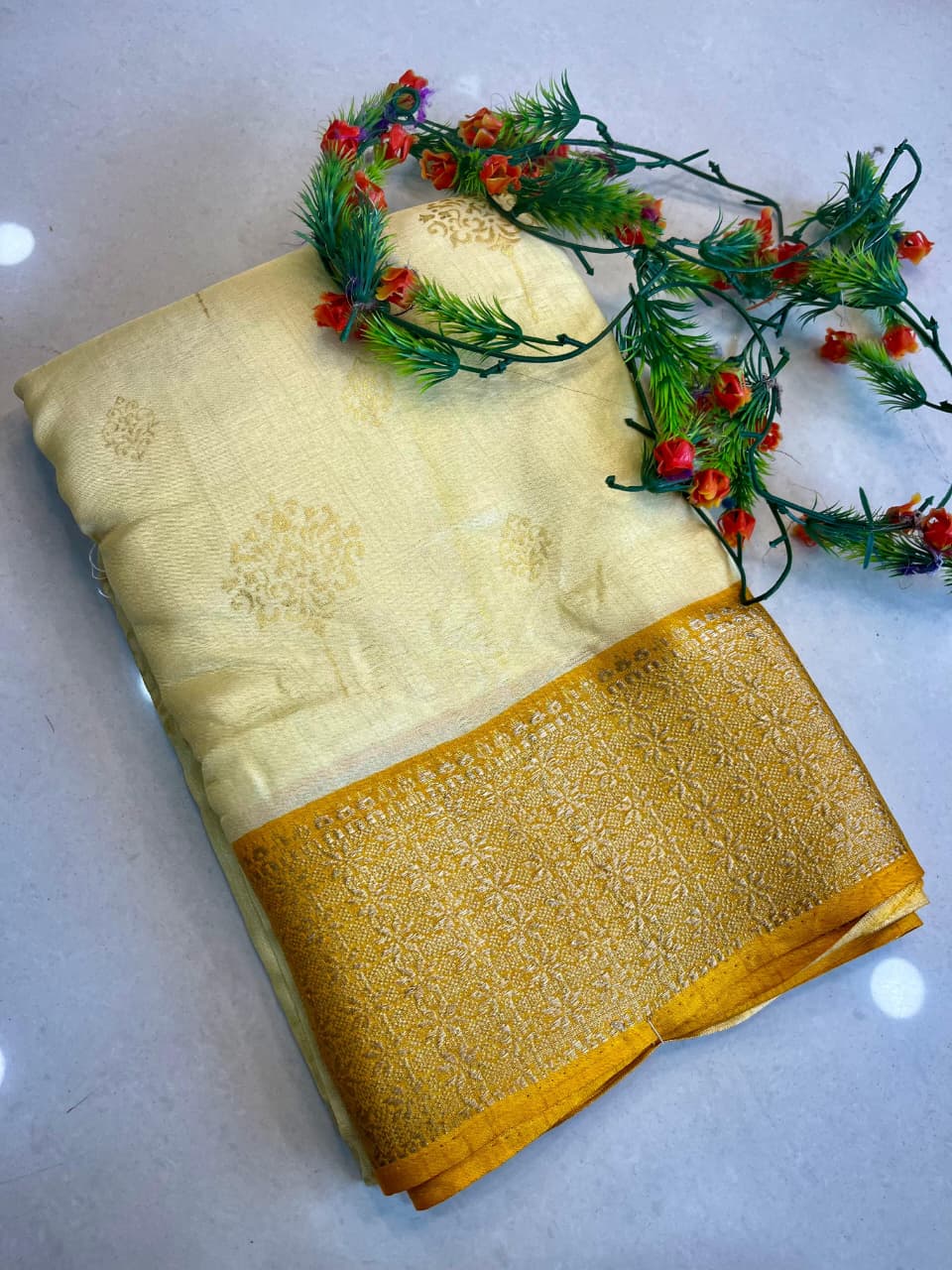 Dola Silk Saree with All-Over Foil Work & Printed Blouse – Shimmering Elegance for Boutique Bulk Orders