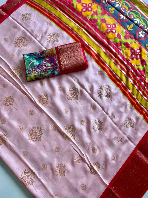 Dola Silk Saree with All-Over Foil Work & Printed Blouse – Shimmering Elegance for Boutique Bulk Orders