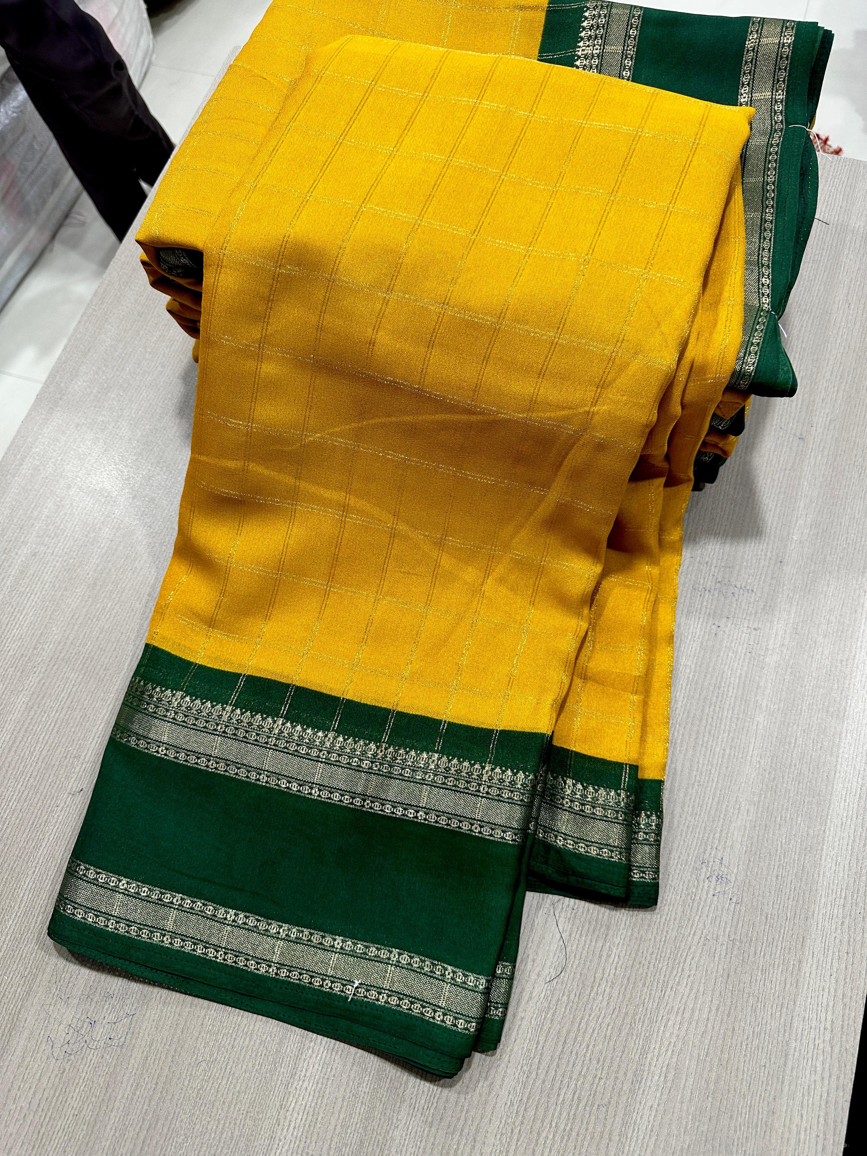 Heavy Mysore Silk Saree with All-Over Weaving & Two-Tone Padding Border – Regal Sophistication for Boutique Bulk Orders