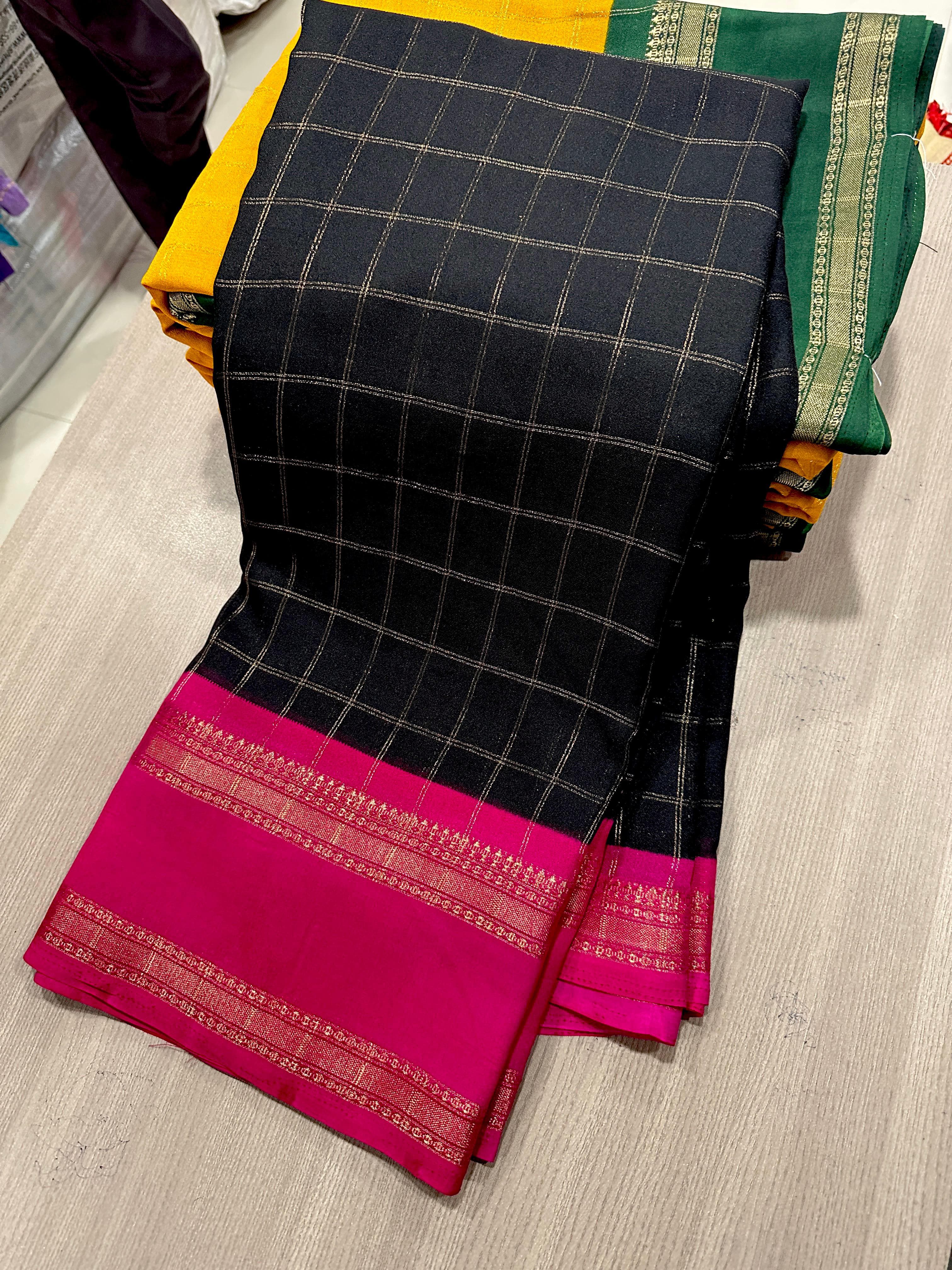 Heavy Mysore Silk Saree with All-Over Weaving & Two-Tone Padding Border – Regal Sophistication for Boutique Bulk Orders