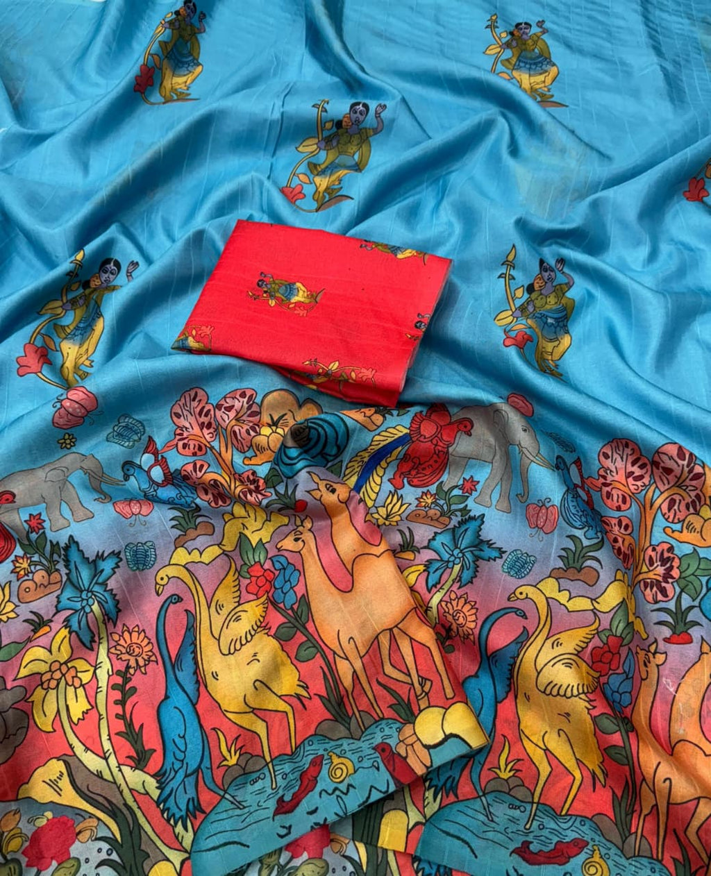 Handloom Tussar Silk Saree with Kalamkari Digital Print & Tassel Pallu – Artistic Luxury for Boutique Bulk Orders