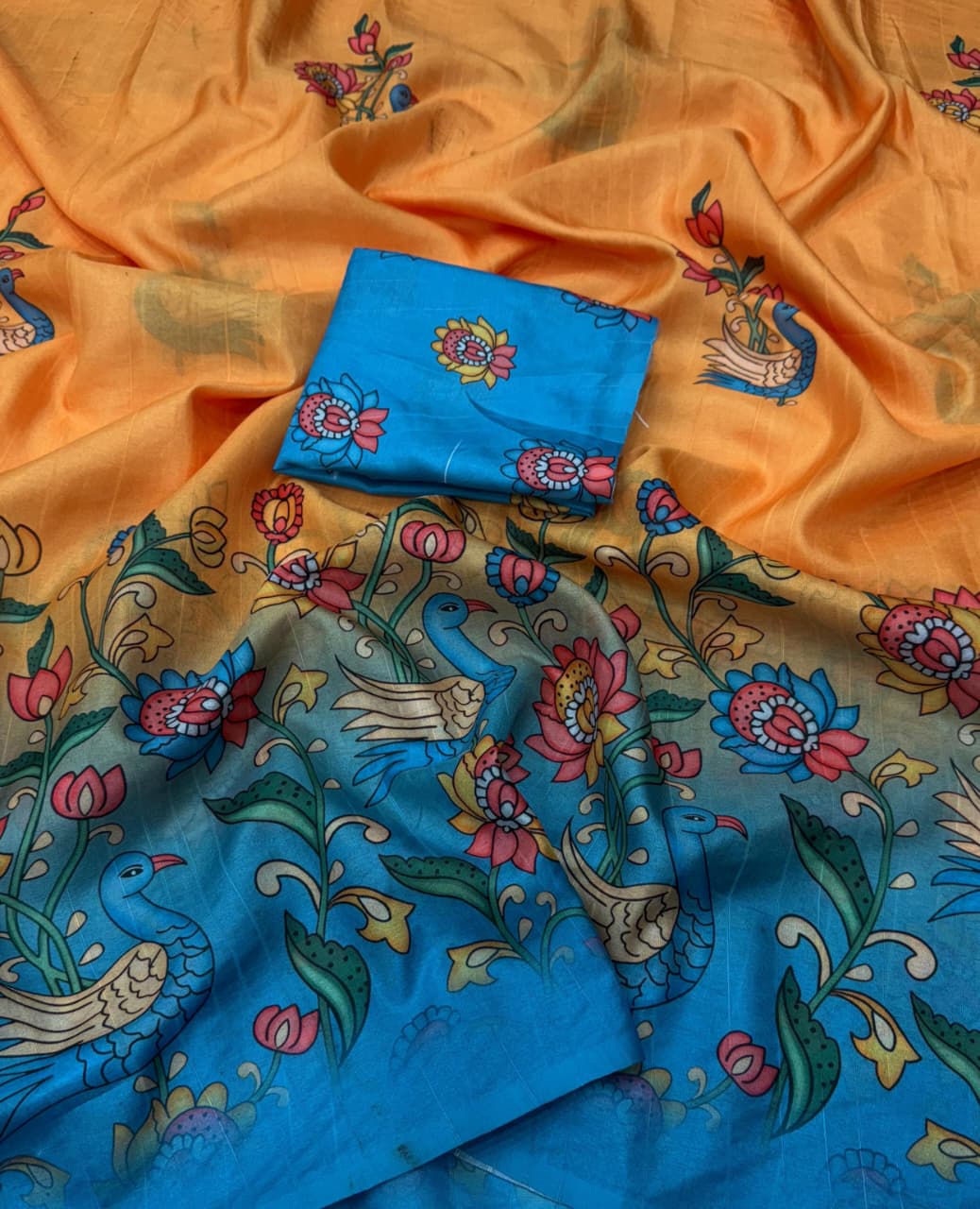 Handloom Tussar Silk Saree with Kalamkari Digital Print & Tassel Pallu – Artistic Luxury for Boutique Bulk Orders