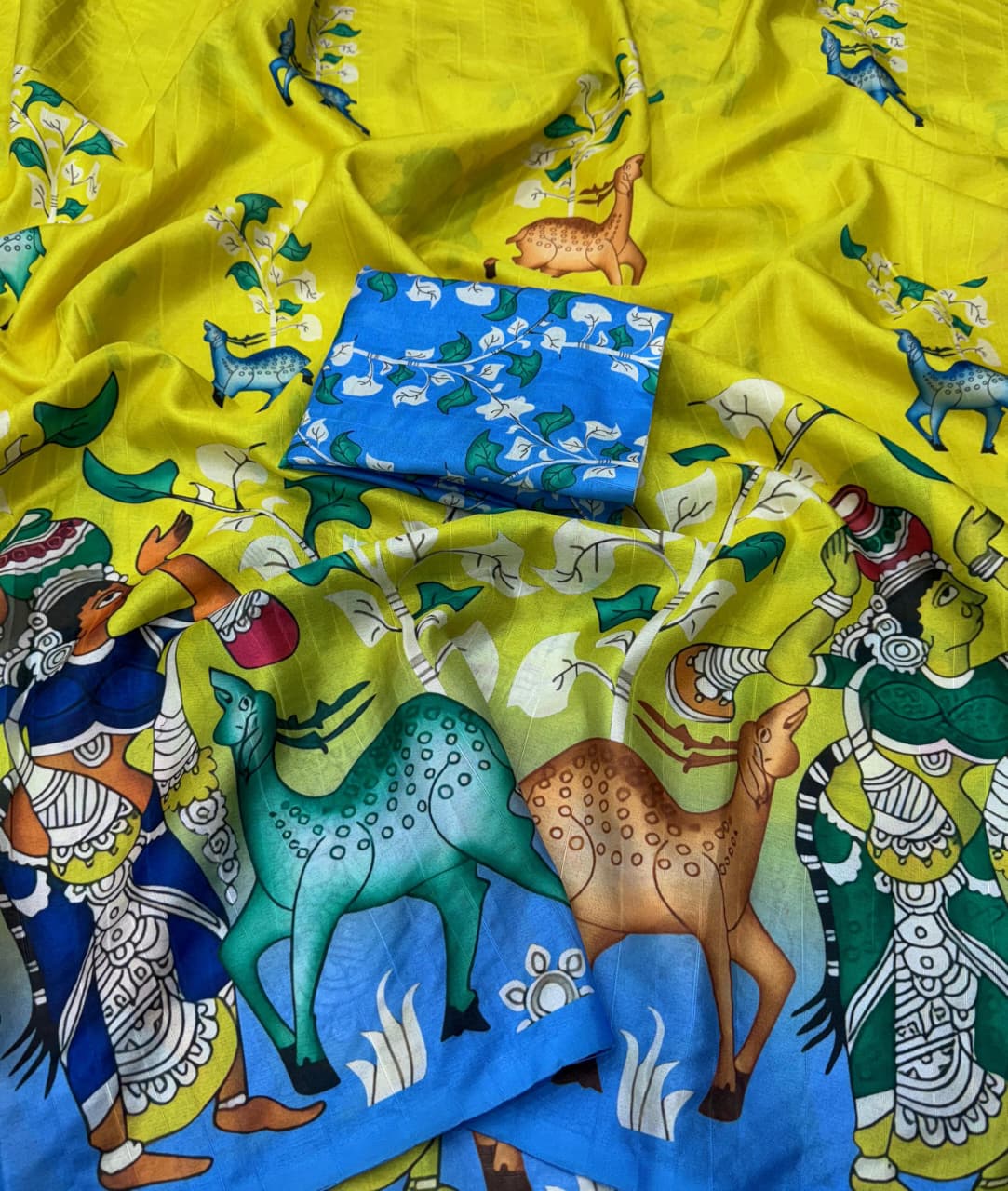 Handloom Tussar Silk Saree with Kalamkari Digital Print & Tassel Pallu – Artistic Luxury for Boutique Bulk Orders