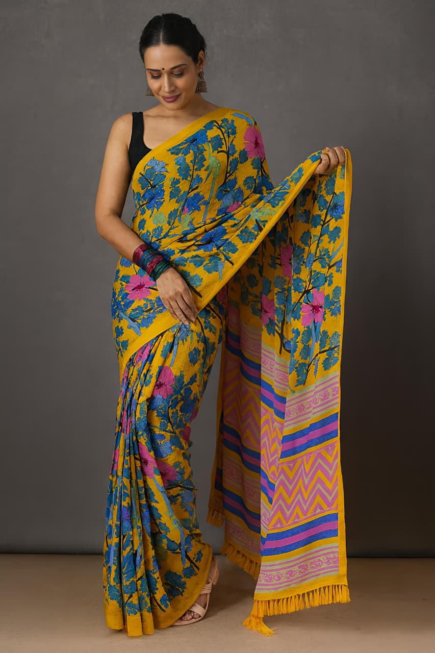 Blooming Mul Georgette Saree with Abstract Print & Matching Pallu – Festive Flair for Boutique Bulk Orders