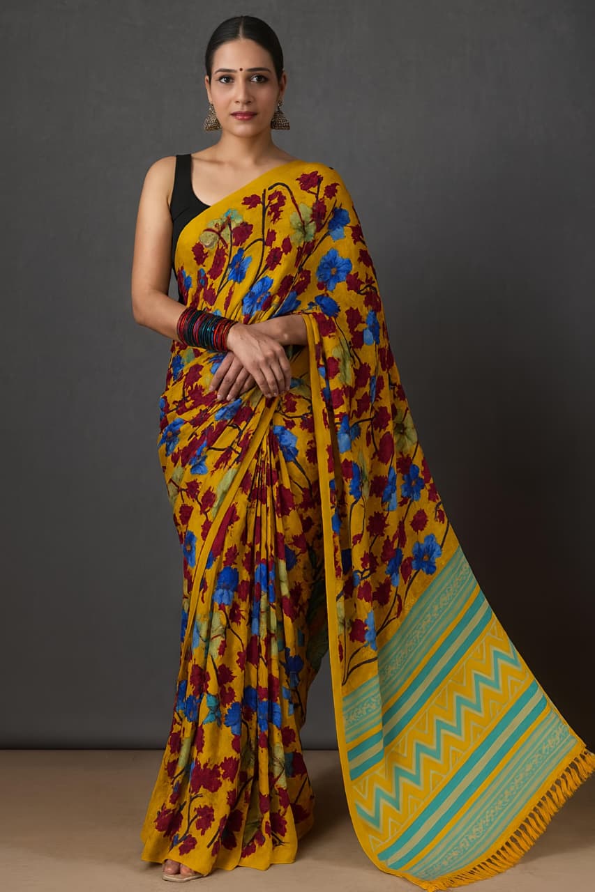 Blooming Mul Georgette Saree with Abstract Print & Matching Pallu – Festive Flair for Boutique Bulk Orders