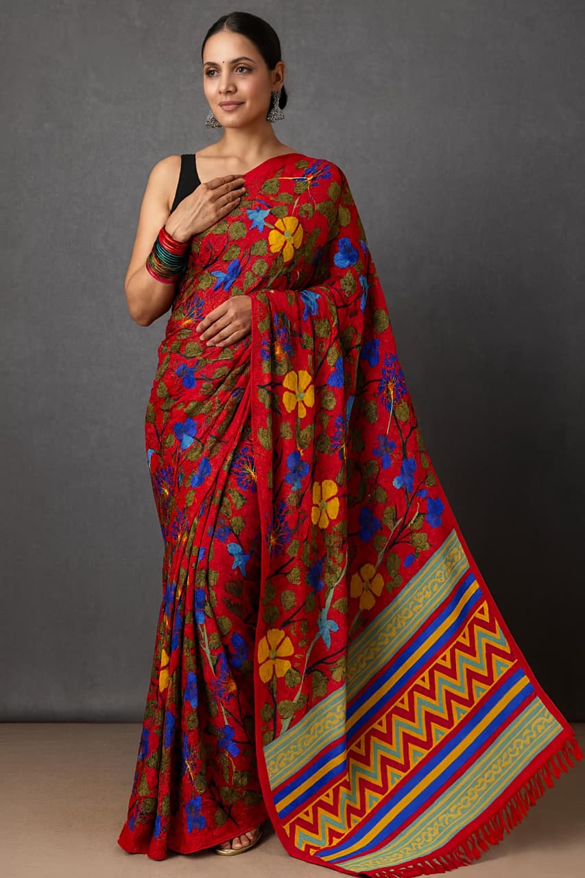 Blooming Mul Georgette Saree with Abstract Print & Matching Pallu – Festive Flair for Boutique Bulk Orders