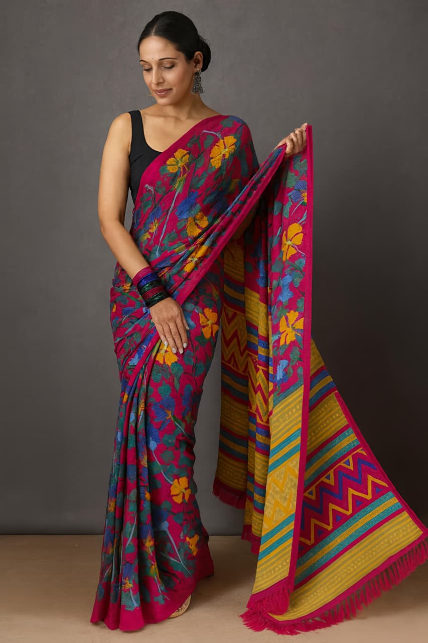 Blooming Mul Georgette Saree with Abstract Print & Matching Pallu – Festive Flair for Boutique Bulk Orders