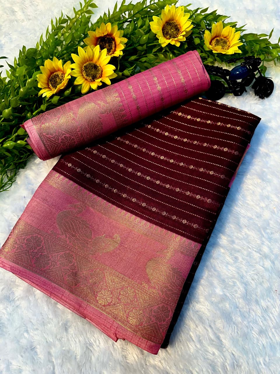Heavy Mysore Silk Saree with All-Over Weaving & Two-Tone Padding Border – Luxe Ethnic Elegance for Boutique Bulk Orders
