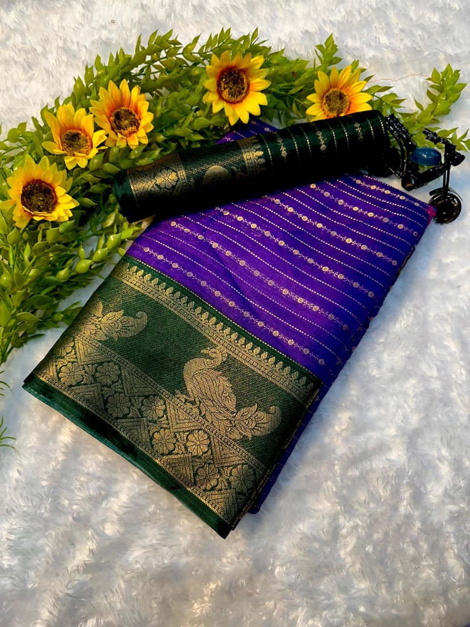 Heavy Mysore Silk Saree with All-Over Weaving & Two-Tone Padding Border – Luxe Ethnic Elegance for Boutique Bulk Orders