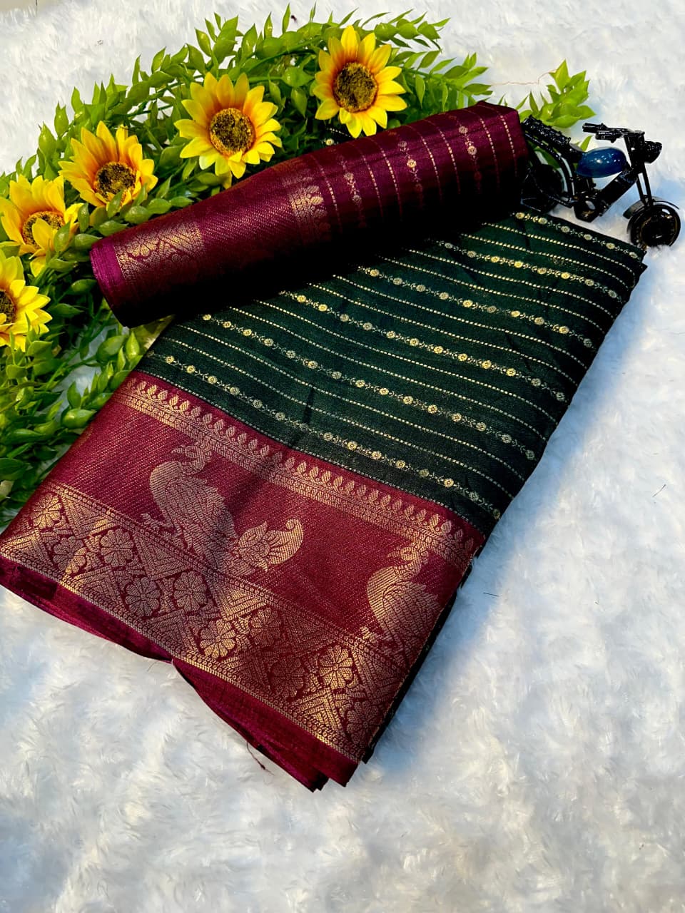 Heavy Mysore Silk Saree with All-Over Weaving & Two-Tone Padding Border – Luxe Ethnic Elegance for Boutique Bulk Orders