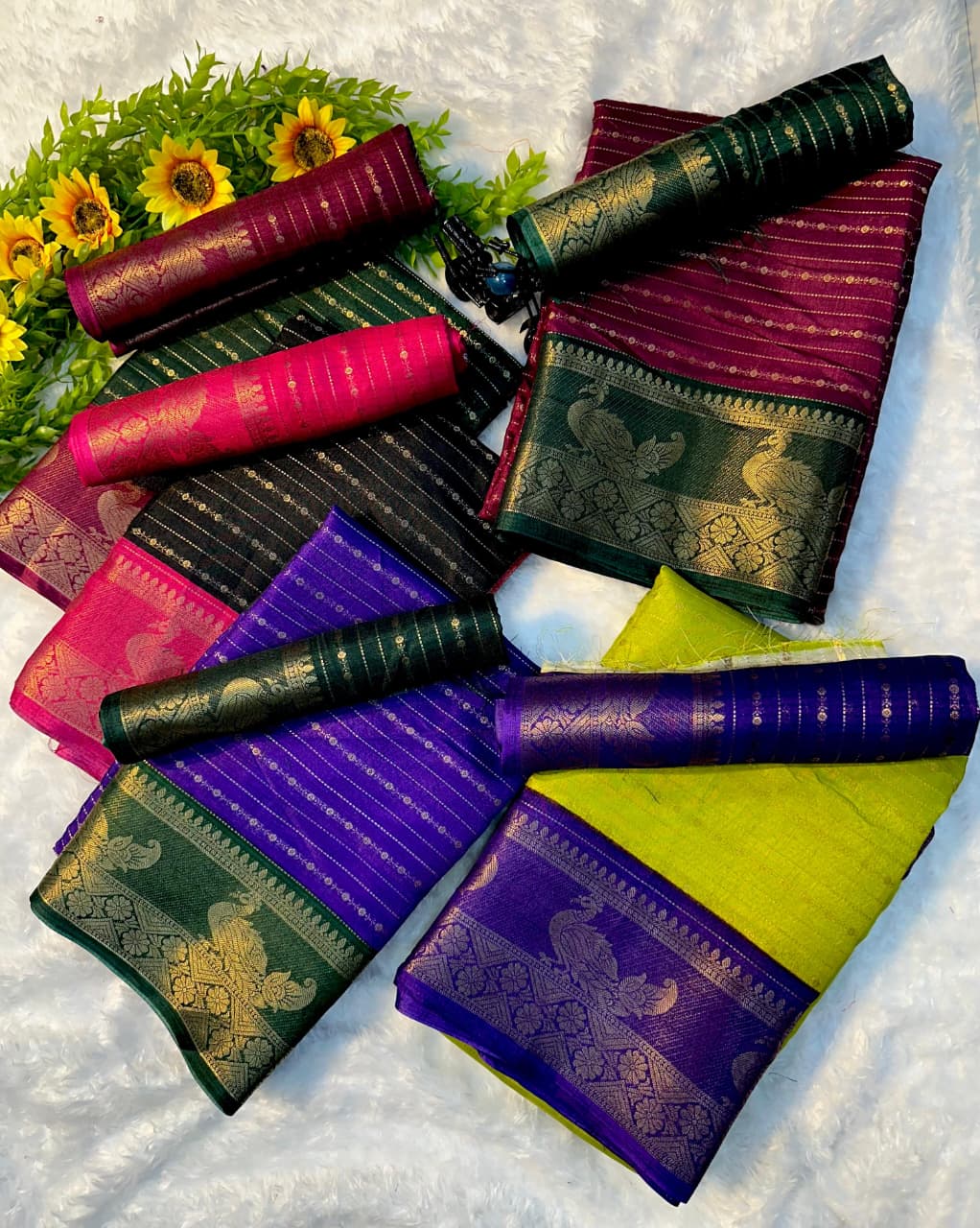 Heavy Mysore Silk Saree with All-Over Weaving & Two-Tone Padding Border – Luxe Ethnic Elegance for Boutique Bulk Orders