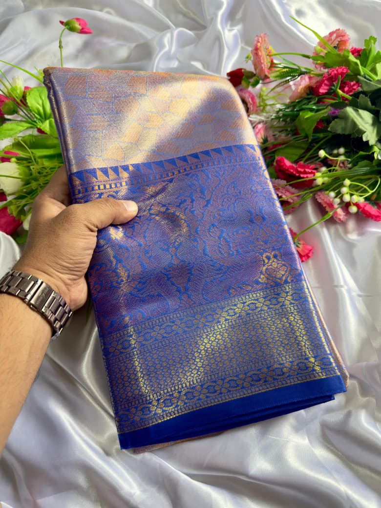 Bridal Pattu Tissue Silk Saree with Rich Pallu & Designer Brocade Blouse – Regal Wedding Wear for Boutique Bulk Orders