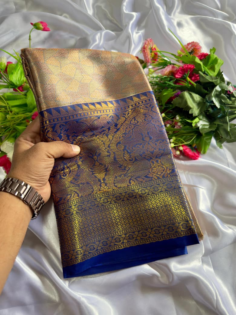 Bridal Pattu Tissue Silk Saree with Rich Pallu & Designer Brocade Blouse – Regal Wedding Wear for Boutique Bulk Orders