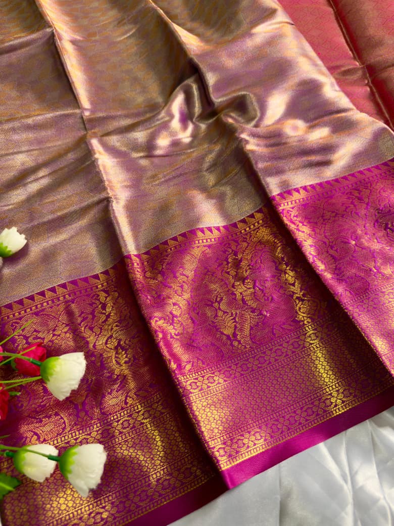 Bridal Pattu Tissue Silk Saree with Rich Pallu & Designer Brocade Blouse – Regal Wedding Wear for Boutique Bulk Orders