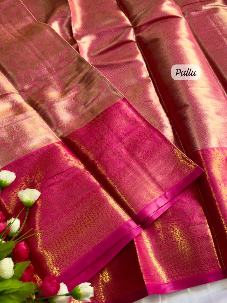 Bridal Pattu Tissue Silk Saree with Rich Pallu & Designer Brocade Blouse – Regal Wedding Wear for Boutique Bulk Orders