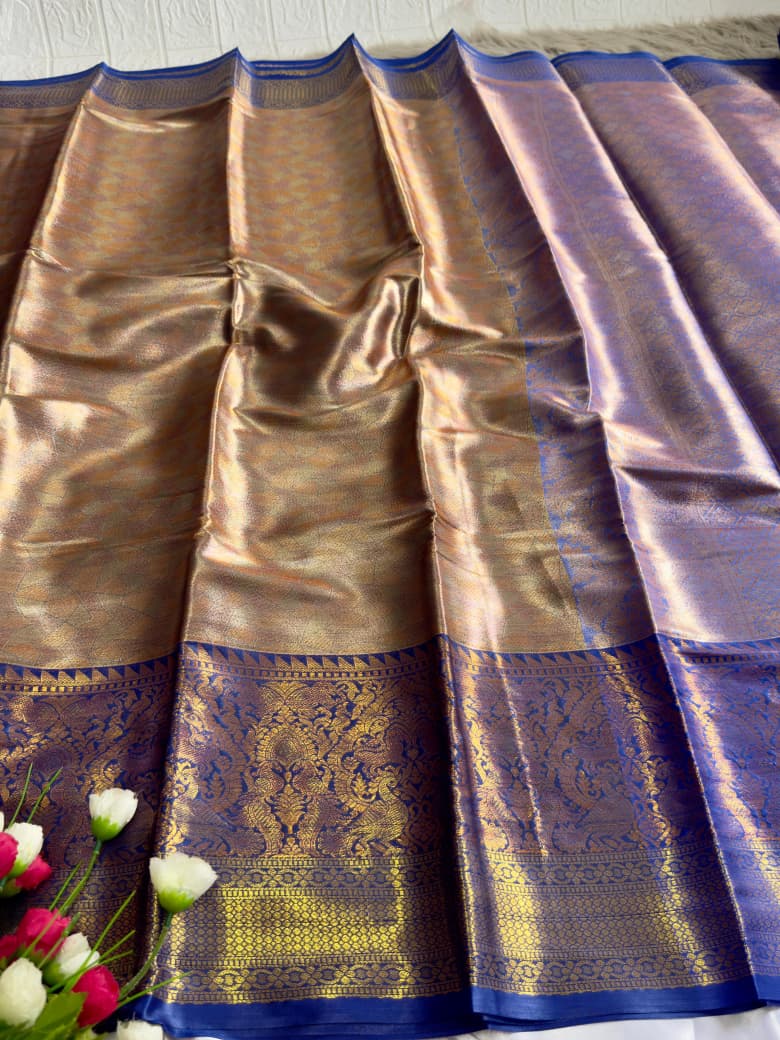 Bridal Pattu Tissue Silk Saree with Rich Pallu & Designer Brocade Blouse – Regal Wedding Wear for Boutique Bulk Orders