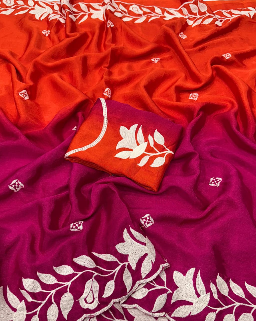 Double-Shaded Pure Chinon Silk Saree with Multi-Thread Embroidery – Elegant Party Wear for Boutique Bulk Orders