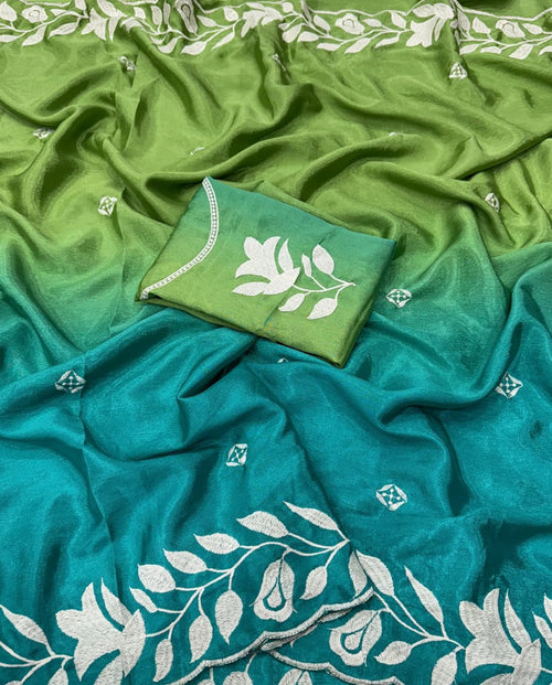 Double-Shaded Pure Chinon Silk Saree with Multi-Thread Embroidery – Elegant Party Wear for Boutique Bulk Orders