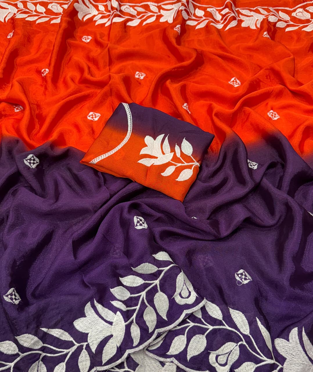 Double-Shaded Pure Chinon Silk Saree with Multi-Thread Embroidery – Elegant Party Wear for Boutique Bulk Orders