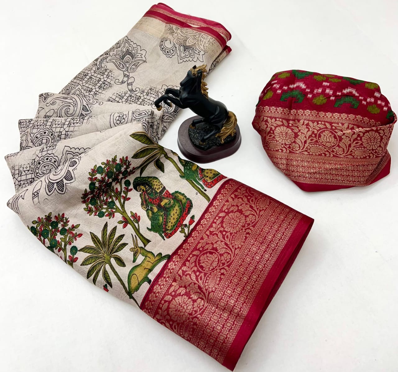 Premium Marshmallow Saree with Madhubani Print & Zari Border – Artistic Heritage for Boutique Bulk Orders