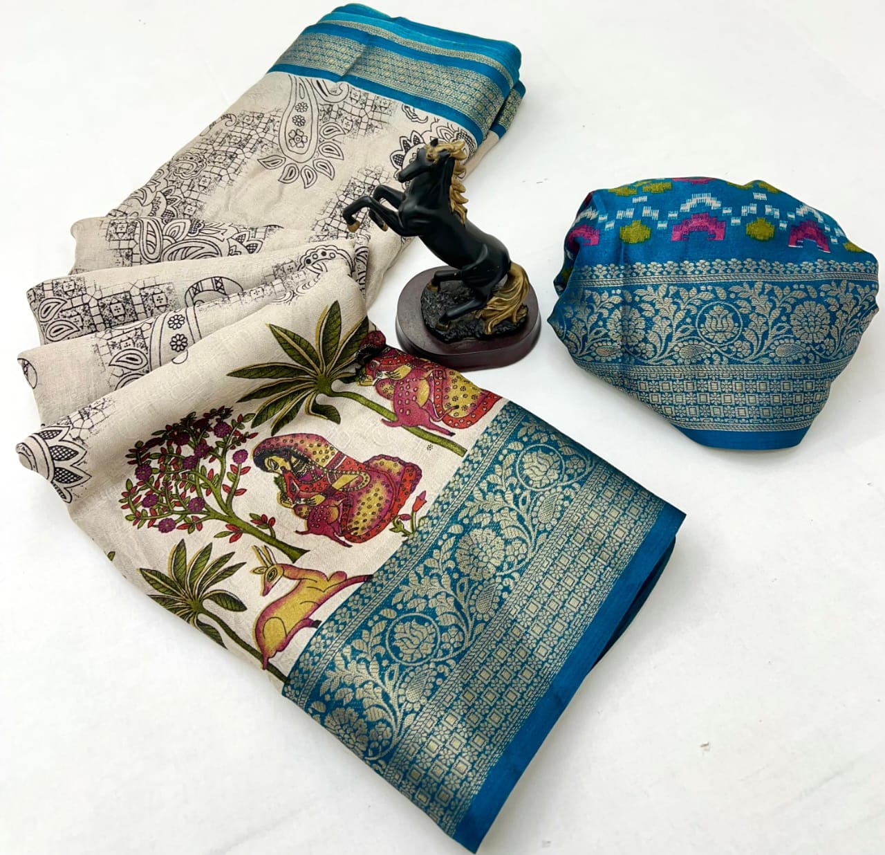 Premium Marshmallow Saree with Madhubani Print & Zari Border – Artistic Heritage for Boutique Bulk Orders