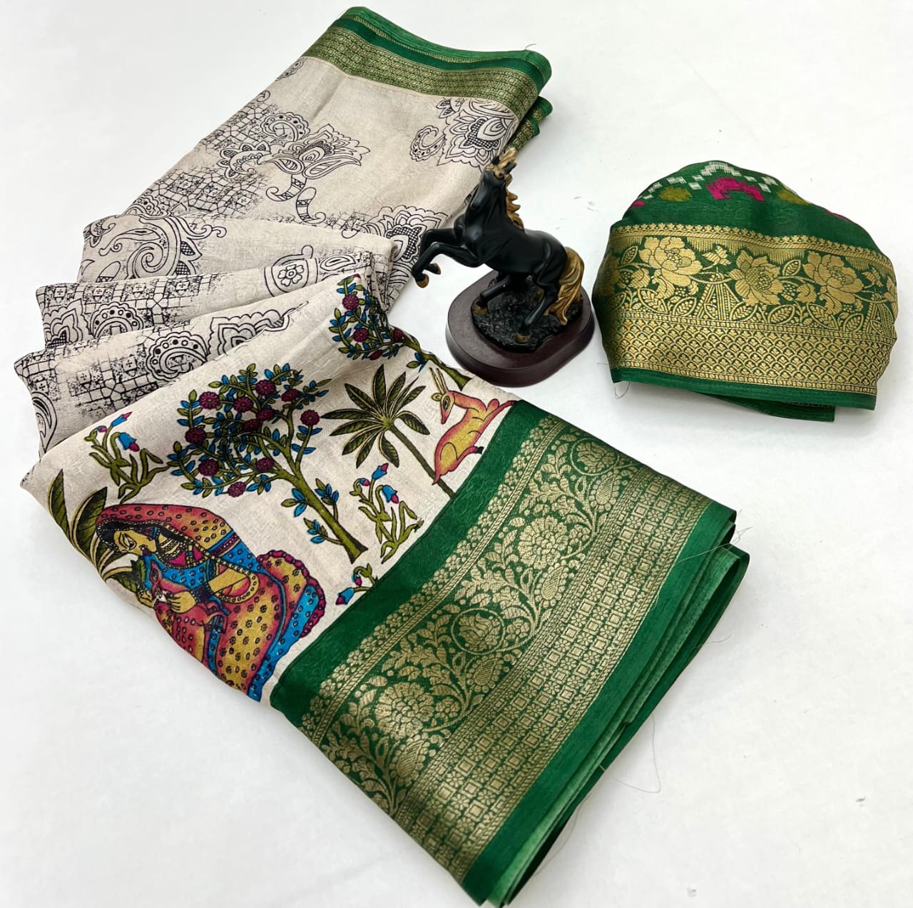 Premium Marshmallow Saree with Madhubani Print & Zari Border – Artistic Heritage for Boutique Bulk Orders