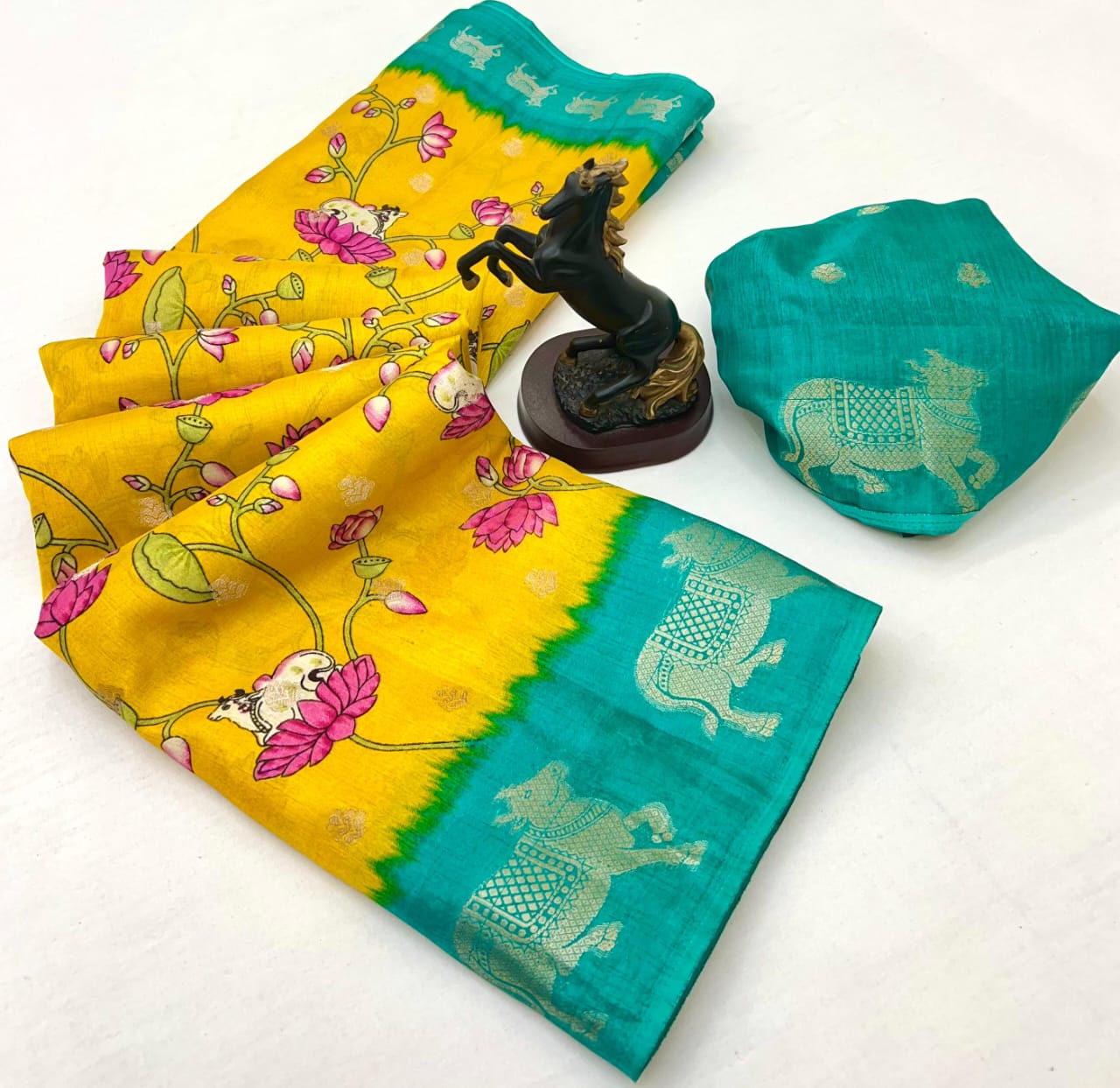 Premium Spice Silk Saree with Kalamkari Cow Motifs & Check Body – Festive Heritage for Boutique Bulk Orders