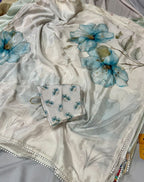 Chinon Silk Saree with Fancy Lace Border & Matching Blouse – Lightweight Elegance for Boutique Displays & Festive Gifting