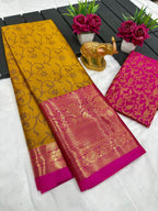 Pure Mercerised Cotton Silk Saree with Exclusive Zari Border & Contrast Blouse – Premium Aura Collection for Everyday Elegance & Boutique Displays