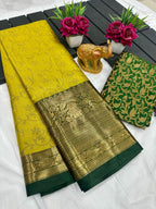 Pure Mercerised Cotton Silk Saree with Exclusive Zari Border & Contrast Blouse – Premium Aura Collection for Everyday Elegance & Boutique Displays