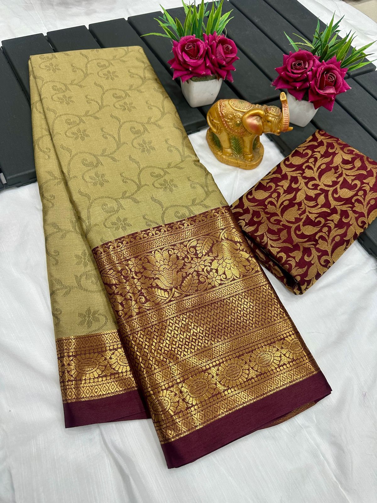 Pure Mercerised Cotton Silk Saree with Exclusive Zari Border & Contrast Blouse – Premium Aura Collection for Everyday Elegance & Boutique Displays