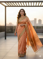 Heavy  maheshwari silk saree with gold jacquard border and gold rich pallu embedded with sequence weave work allover saree with Perfectly matched blouse piece and pallu