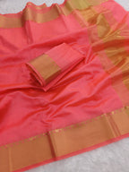 Heavy  maheshwari silk saree with gold jacquard border and gold rich pallu embedded with sequence weave work allover saree with Perfectly matched blouse piece and pallu