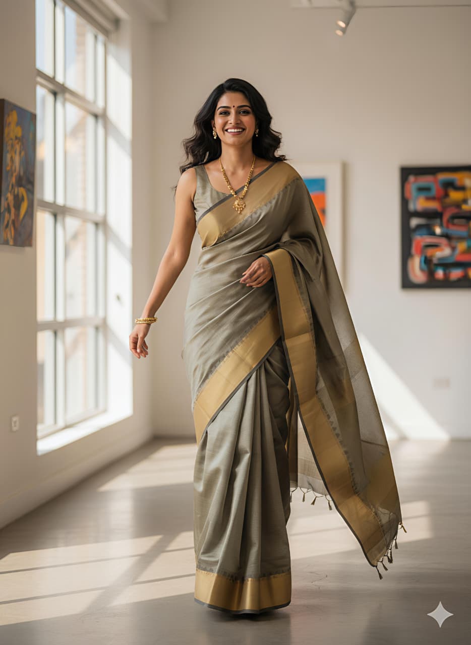 Heavy  maheshwari silk saree with gold jacquard border and gold rich pallu embedded with sequence weave work allover saree with Perfectly matched blouse piece and pallu