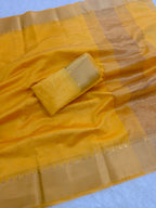 Heavy  maheshwari silk saree with gold jacquard border and gold rich pallu embedded with sequence weave work allover saree with Perfectly matched blouse piece and pallu